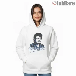 Michael Jackson Bad Era Portrait Signature Shirt on white hoodie for women graphic tee