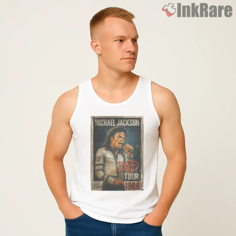 Michael Jackson Bad Tour 1988 Vintage Concert Shirt on white tank top for men graphic tee