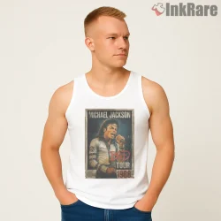 Michael Jackson Bad Tour 1988 Vintage Concert Shirt on white tank top for men graphic tee