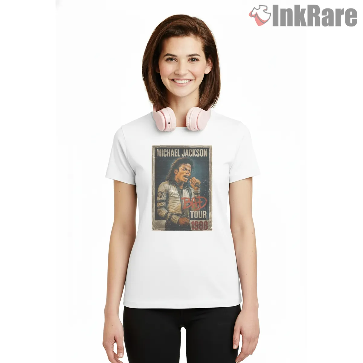 Michael Jackson Bad Tour 1988 Vintage Concert Short Sleeve White Michael Jackson Bad Tour 1988 Vintage Concert Shirt on white short sleeve shirt for women graphic tee