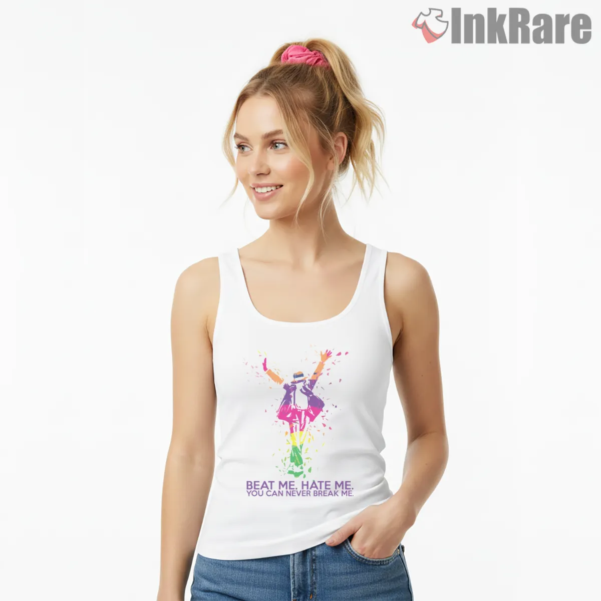 Michael Jackson Beat Me Hate Me Protest Art Tank Top White Michael Jackson Beat Me Hate Me Protest Art Shirt on white tank top for women graphic tee