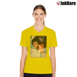 Women’s Michael Jackson Captain Eo Tribute V-Neck Tee in yellow | Chic Neckline, Soft Texture
