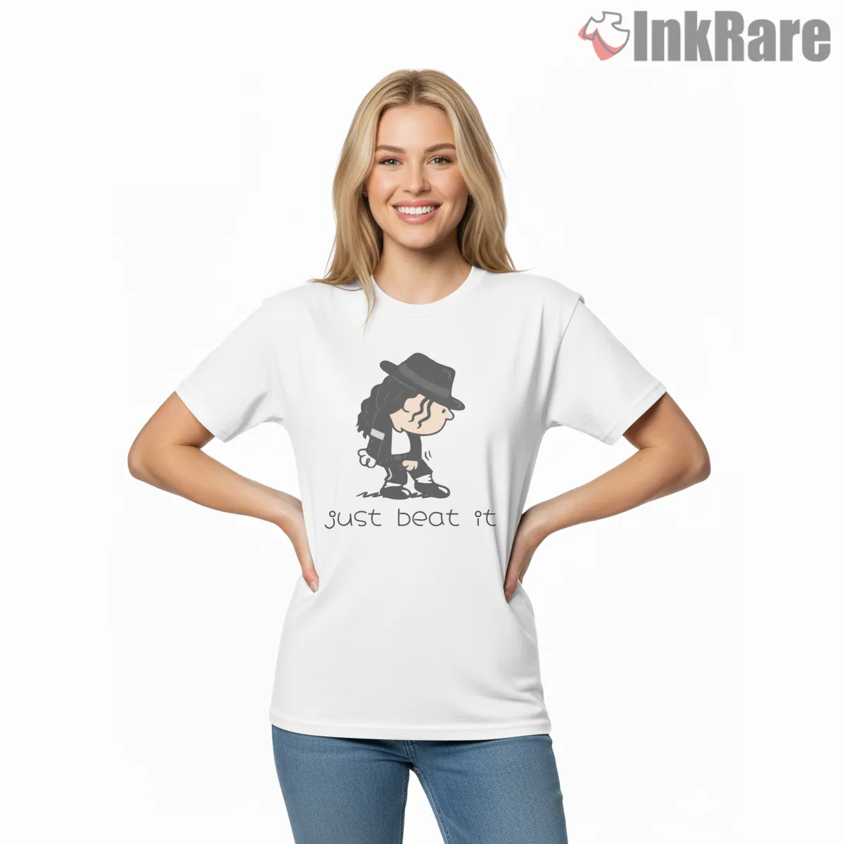 Michael Jackson Cartoon Beat It Dance Short Sleeve White Michael Jackson Cartoon Beat It Dance Shirt on white short sleeve shirt for women graphic tee