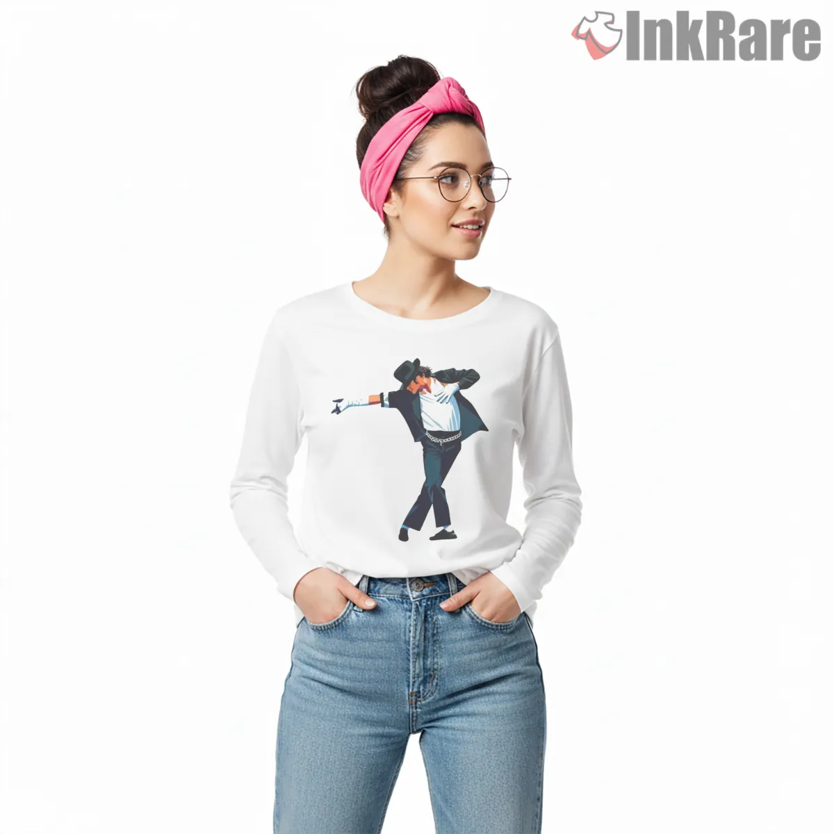 Michael Jackson Classic Dance Pose Tribute Shirt on white long sleeve shirt for women graphic tee