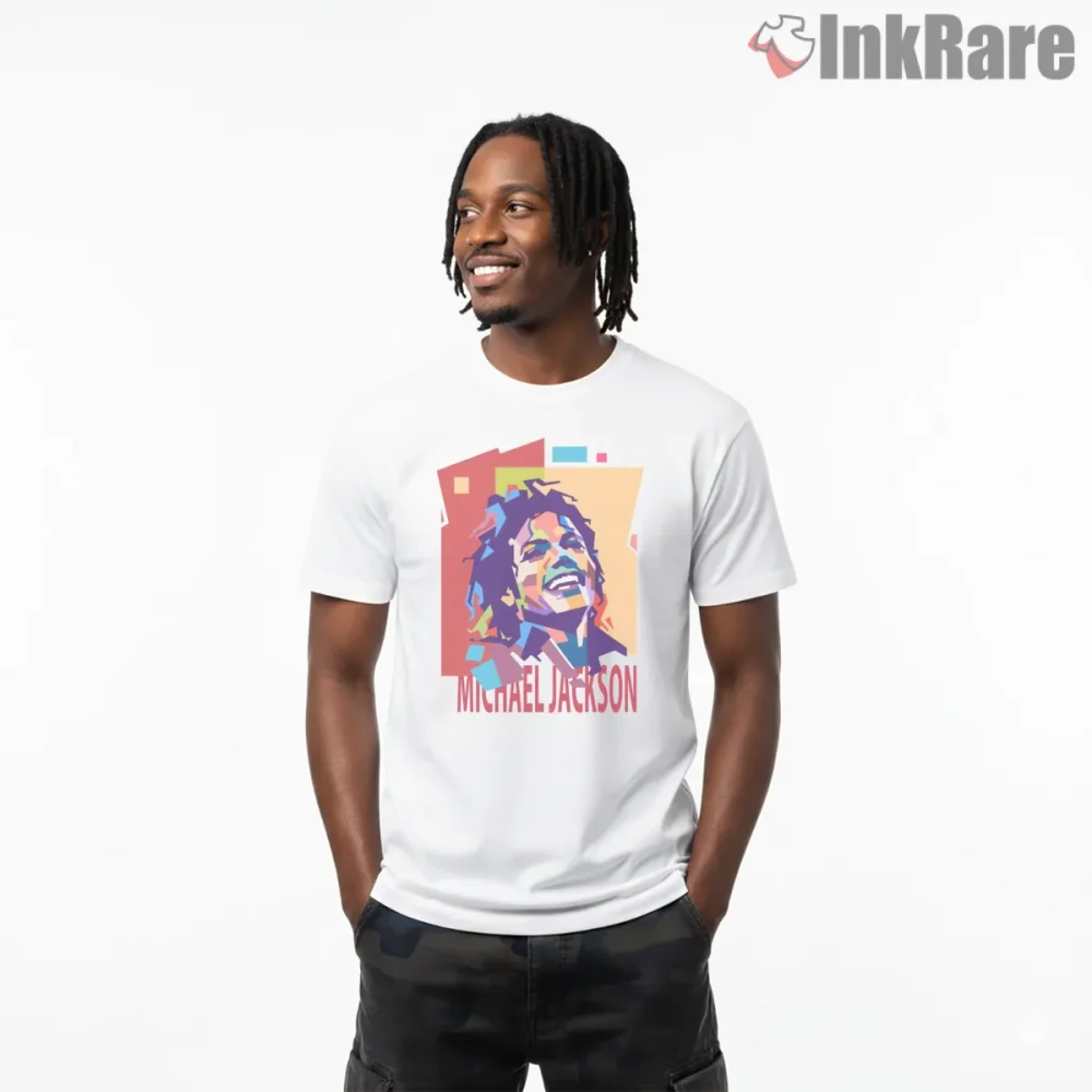 Michael Jackson Color Pop Portrait Art Shirt on white short sleeve shirt for men graphic tee