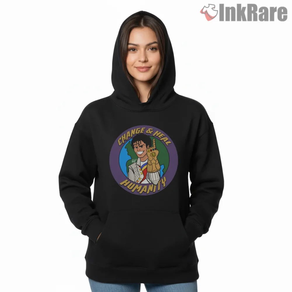 Michael Jackson Heal The World Cartoon Tribute Shirt on black hoodie for women graphic tee