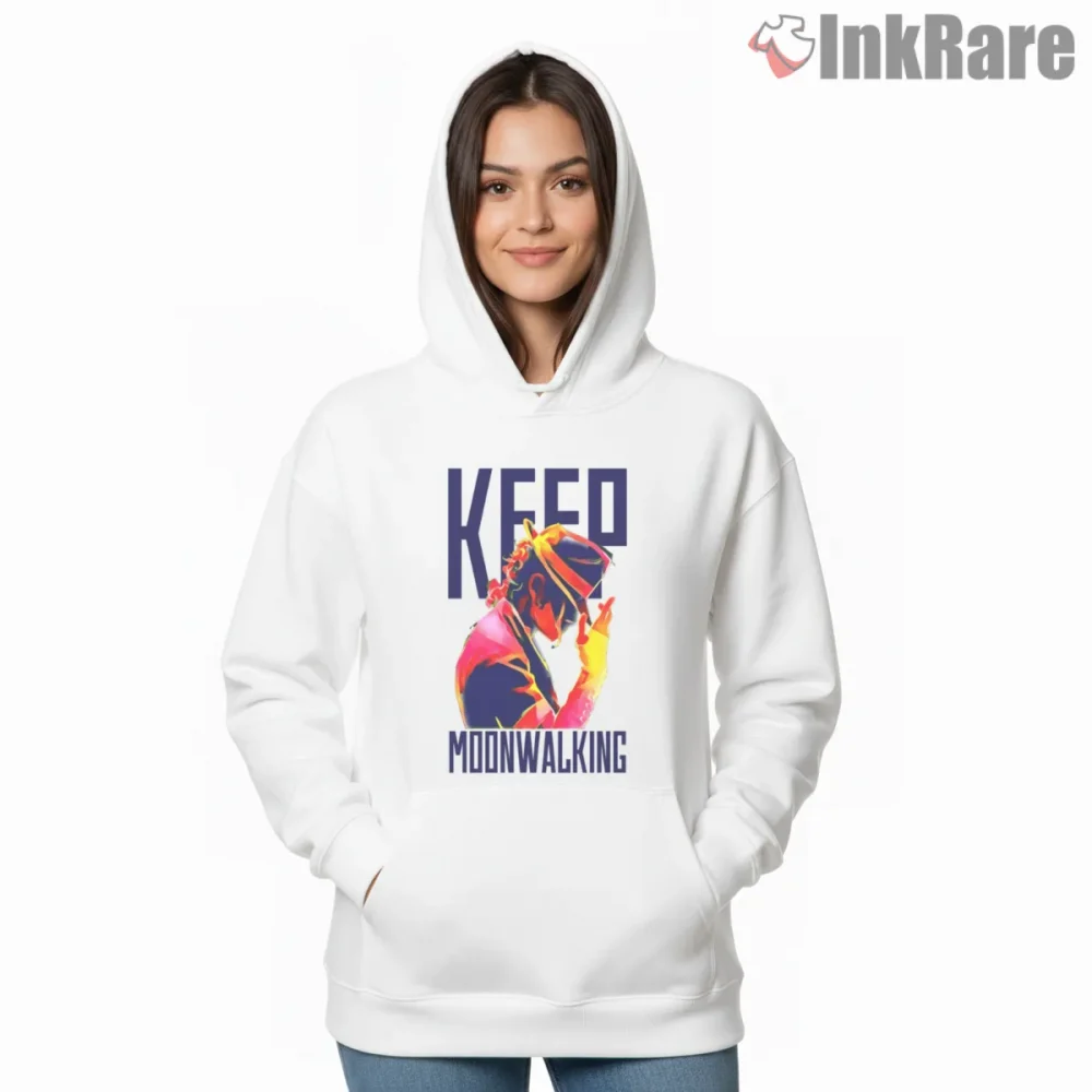 Michael Jackson Keep Moonwalking Typography Shirt on white hoodie for women graphic tee