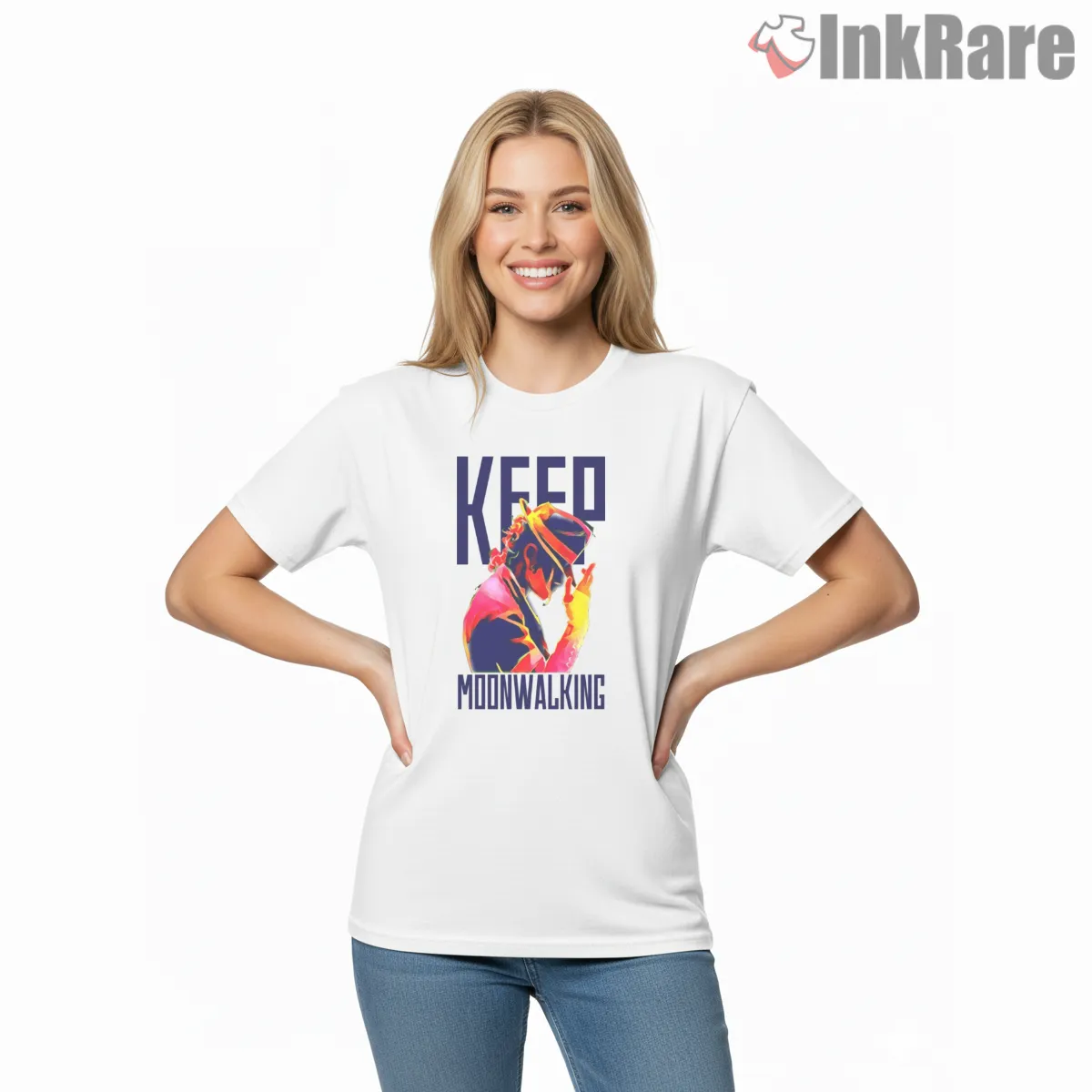 Michael Jackson Keep Moonwalking Typography Short Sleeve White Michael Jackson Keep Moonwalking Typography Shirt on white short sleeve shirt for women graphic tee