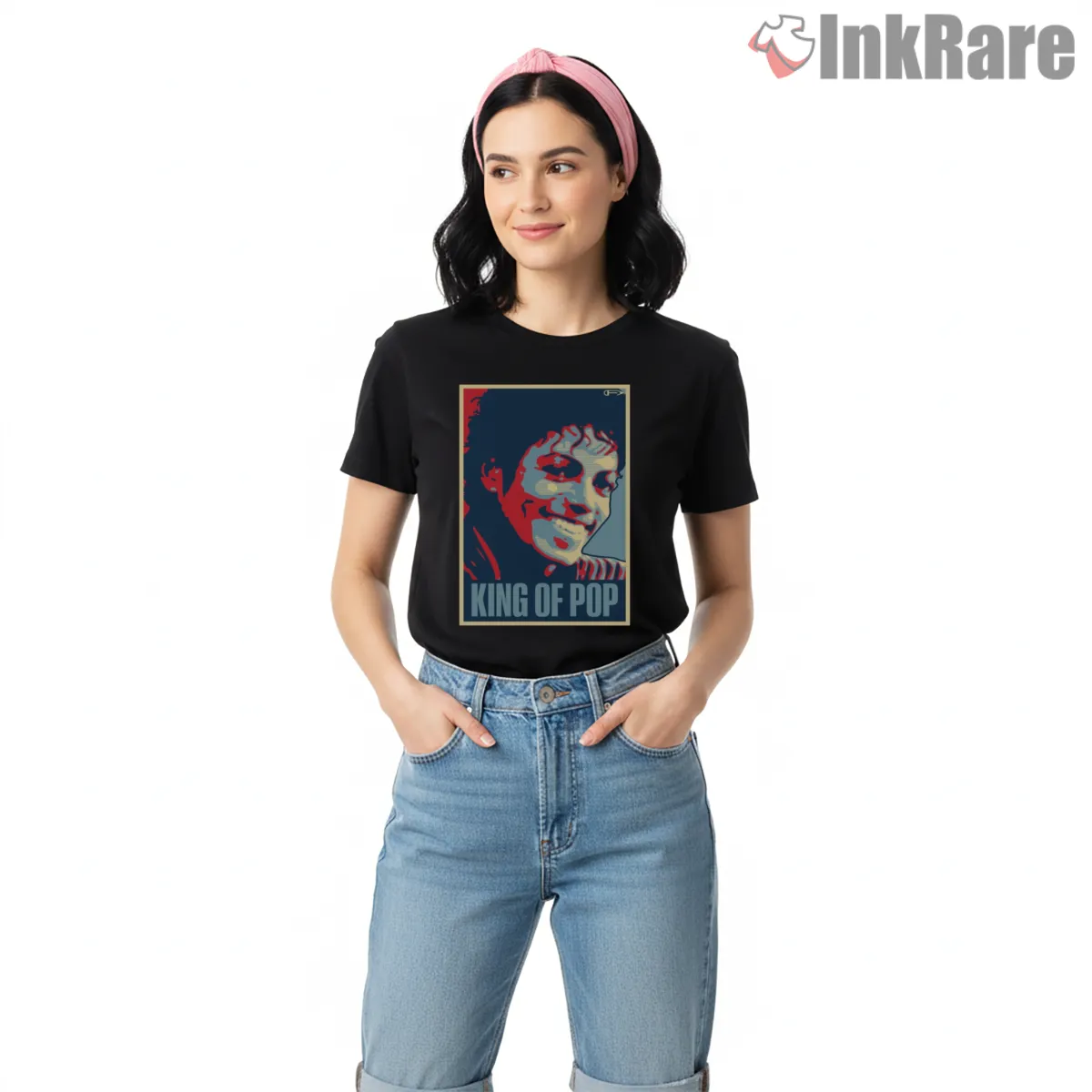 Michael Jackson King Of Pop Poster Portrait Shirt on black short sleeve shirt for women graphic tee
