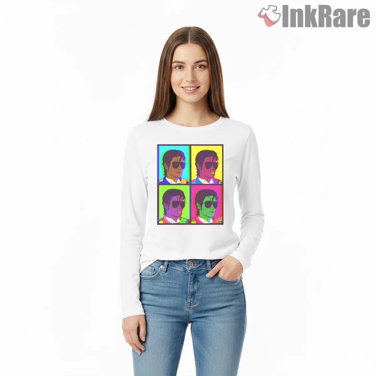 Michael Jackson Legend Pop Art Grid Long Sleeve White Michael Jackson Legend Pop Art Grid Shirt on white long sleeve shirt for women graphic tee