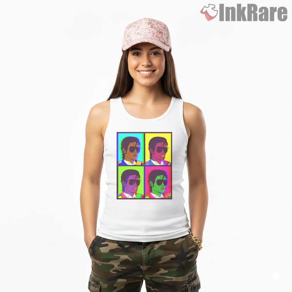 Michael Jackson Legend Pop Art Grid Tank Top White Michael Jackson Legend Pop Art Grid Shirt on white tank top for women graphic tee