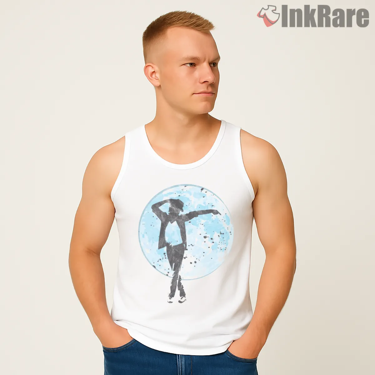 Michael Jackson Moonwalk Silhouette Dance Tank Top White Michael Jackson Moonwalk Silhouette Dance Shirt on white tank top for men graphic tee