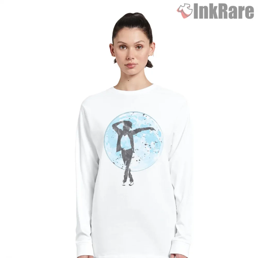 Michael Jackson Moonwalk Silhouette Dance Shirt on white long sleeve shirt for women graphic tee