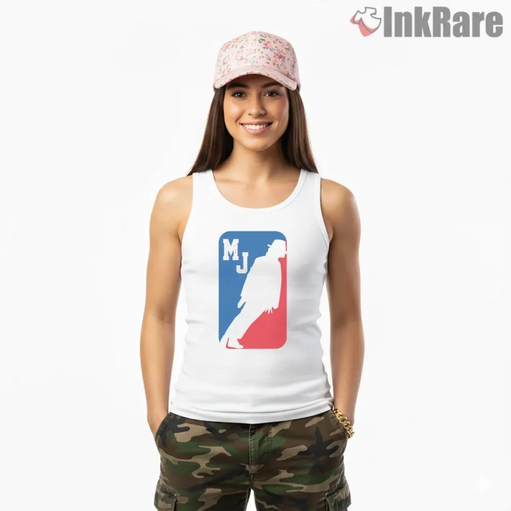 Michael Jackson Moonwalk Sports Logo Shirt on white tank top for women graphic tee