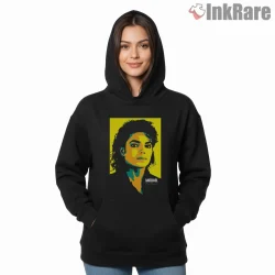 Michael Jackson Neon Pop Art Portrait Shirt on black hoodie for women graphic tee