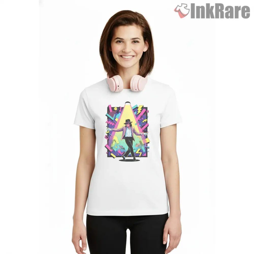 Michael Jackson Retro Neon Dance Poster Shirt on white short sleeve shirt for women graphic tee