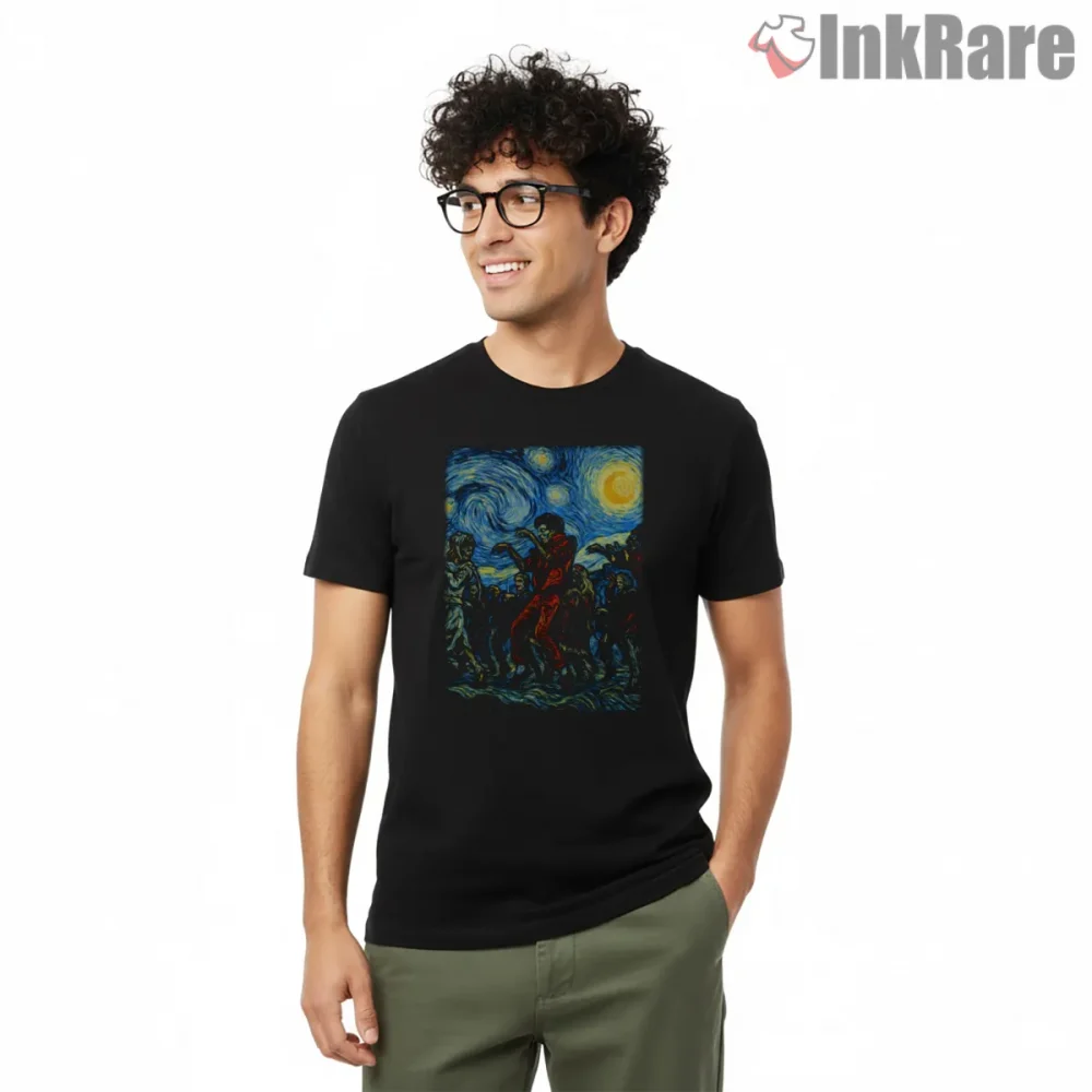 Michael Jackson Starry Night Thriller Dance Shirt on black short sleeve shirt for men graphic tee