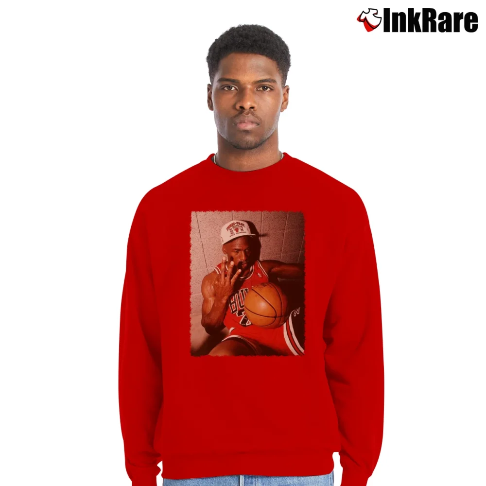 Men’s Michael Jordan 3 Times Back to Back Champ Crewneck Sweatshirt in red | Cozy Fabric, Clean Style