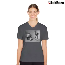 Women’s michael jordan spike lee photo for Basketball Culture Fans V-Neck Tee in charcoal | Chic Neckline, Soft Texture