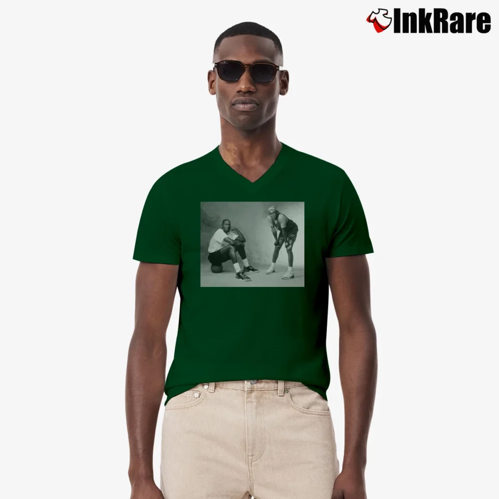 Men’s michael jordan spike lee photo for Basketball Culture Fans V-Neck Tee in forest green | Sharp, Breathable, Everyday Staple