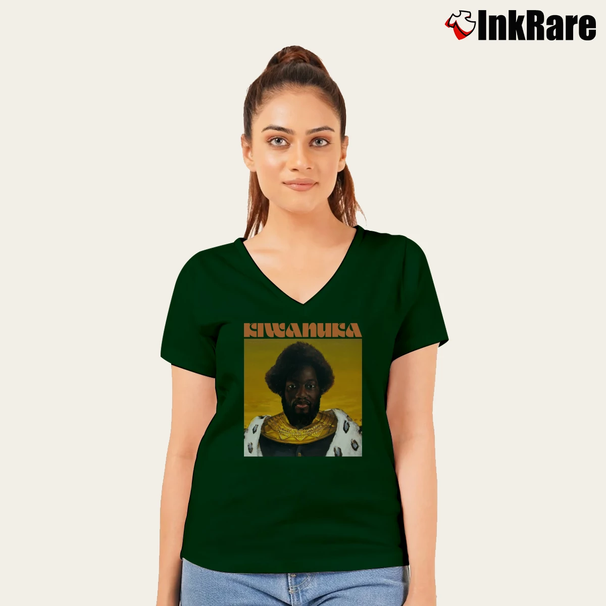 Women’s Michael Kiwanuka V-Neck Tee in forest green | Chic Neckline, Soft Texture