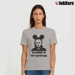 Women’s Michael Myers Fastpass Mickey Mouse Halloween Graphic Signature T-Shirt in sport grey | Soft, Flattering Fit