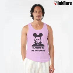 Men’s Michael Myers Fastpass Mickey Mouse Halloween Graphic Tank Top in light pink | Breathable, Active-Friendly Design