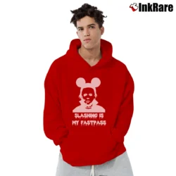 Men’s Michael Myers Fastpass Mickey Mouse Halloween Pullover Hoodie in red | Cozy, Durable, Modern Fit