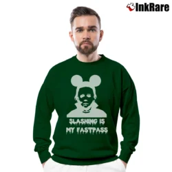 Men’s Michael Myers Fastpass Mickey Mouse Halloween Crewneck Sweatshirt in forest green | Cozy Fabric, Clean Style