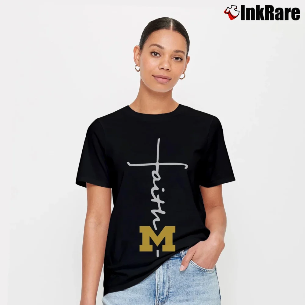 Women’s Michigan Wolverines Football Faith Christian Signature T-Shirt in black | Soft, Flattering Fit