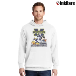 Men’s Michigan Wolverines Mickey Donald Goofy Football Pullover Hoodie in white | Cozy, Durable, Modern Fit