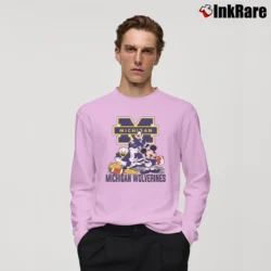 Men’s Michigan Wolverines Mickey Donald Goofy Football Long-Sleeve Shirt in light pink | Sleek, Lightweight, Year-Round Wear