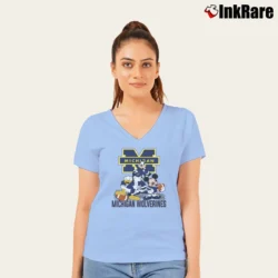 Women’s Michigan Wolverines Mickey Donald Goofy Football V-Neck Tee in light blue | Chic Neckline, Soft Texture
