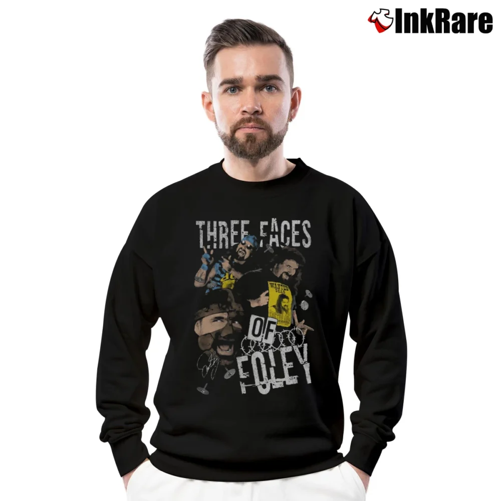 Men’s Mick Foley Three Faces Of Foley Crewneck Sweatshirt in black | Cozy Fabric, Clean Style