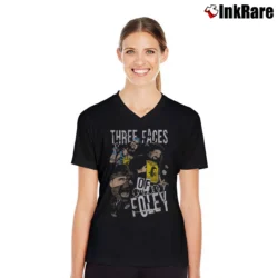 Women’s Mick Foley Three Faces Of Foley V-Neck Tee in black | Chic Neckline, Soft Texture
