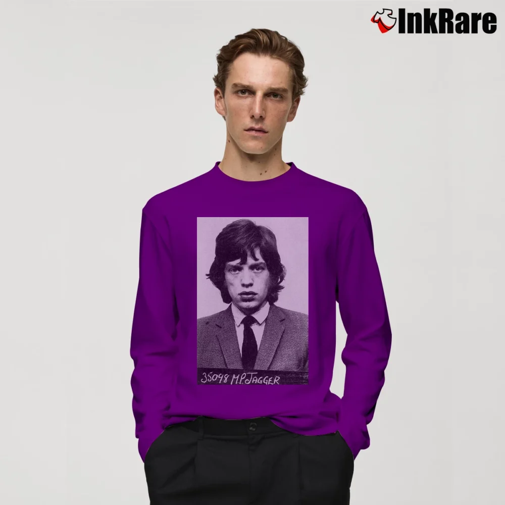 Men’s Mick Jagger Mugshot Rock Legend Long-Sleeve Shirt in purple | Sleek, Lightweight, Year-Round Wear