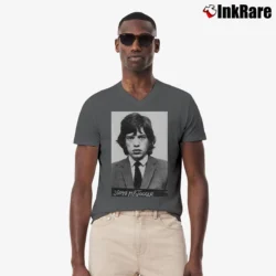 Men’s Mick Jagger Mugshot Rock Legend V-Neck Tee in charcoal | Sharp, Breathable, Everyday Staple