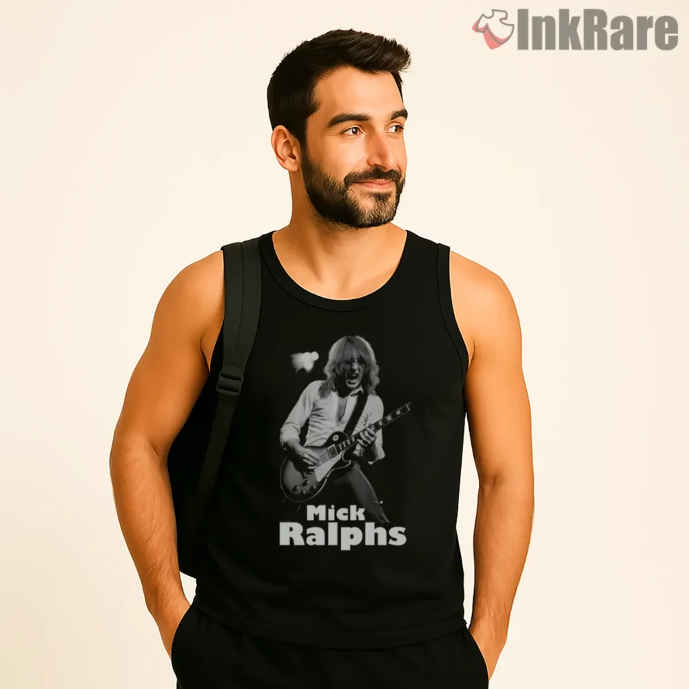 Mick Ralphs Classic Guitar Hero Shirt on black tank top for men graphic tee