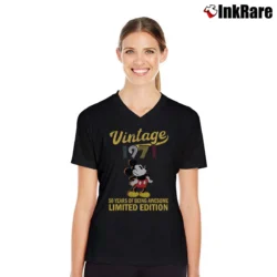 Women’s Mickey 1971 Anniversary Walt Disney Magic V-Neck Tee in black | Chic Neckline, Soft Texture