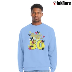 Men’s Mickey And Friends 50th Birthday Girl Crewneck Sweatshirt in light blue | Cozy Fabric, Clean Style