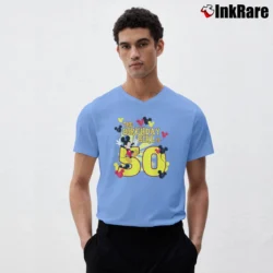 Men’s Mickey And Friends 50th Birthday Girl V-Neck Tee in light blue | Sharp, Breathable, Everyday Staple
