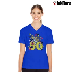 Women’s Mickey And Friends 50th Birthday Girl V-Neck Tee in royal blue | Chic Neckline, Soft Texture