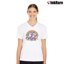 Women’s Mickey And Friends Rainbow Pride Disney V-Neck Tee in white | Chic Neckline, Soft Texture
