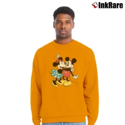Men’s Mickey And Minnie Mouse Disney Crewneck Sweatshirt in orange | Cozy Fabric, Clean Style
