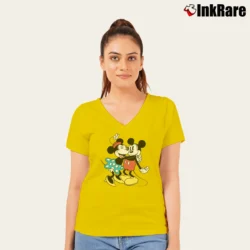 Women’s Mickey And Minnie Mouse Disney V-Neck Tee in yellow | Chic Neckline, Soft Texture