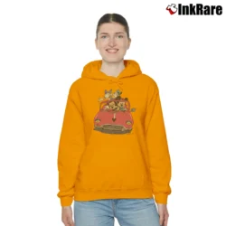 Women’s Mickey And Minnie With Donald And Daisy In Car Ride Vintage Disney Graphic Cozy Hoodie in orange | Warm, Structured, Stylish