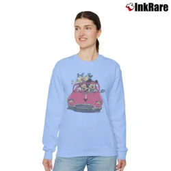 Women’s Mickey And Minnie With Donald And Daisy In Car Ride Vintage Disney Graphic Relaxed Sweatshirt in light blue | Soft, Laid-Back Vibe