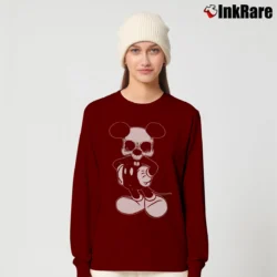 Women’s Mickey Dead Mouse Skull Tattoo Art Long-Sleeve Top in maroon | Sleek, Versatile, All-Season