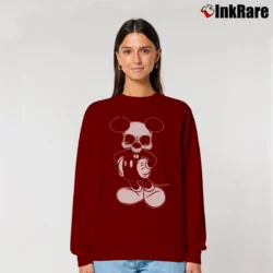 Women’s Mickey Dead Mouse Skull Tattoo Art Relaxed Sweatshirt in maroon | Soft, Laid-Back Vibe