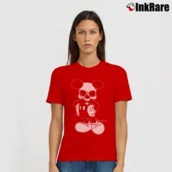 Women’s Mickey Dead Mouse Skull Tattoo Art Signature T-Shirt in red | Soft, Flattering Fit